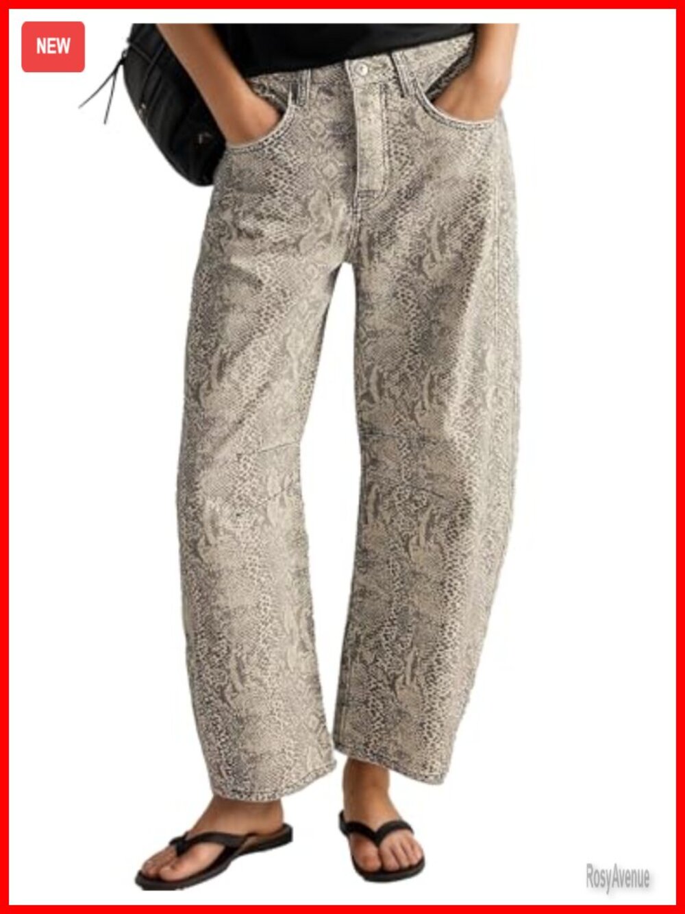 Barrel Jeans Baggy Mid Rise Ankle Floral Leopard Denim Pants